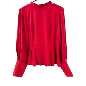 ✌️ 2/$40 ✌️ Bright Red Topshop High Collar Long Sleeve Blouse sz 8